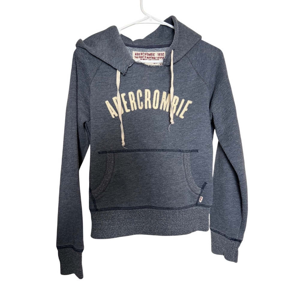 VTG Y2K Abercrombie Blue Heathered‎ Spelloit Logo Fitted Hoodie Distressed M